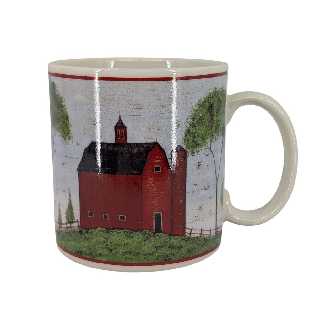 Vintage Warren Kimble Barns Mug 90s Sakura NY Red Barn Folk Art Farmhouse